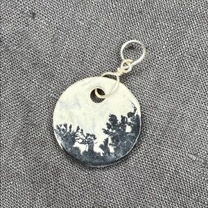 Handmade glossy ceramic Black and White Round Pendant